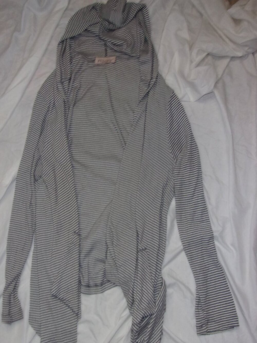 Philosophy  size  large  womens   gray  striped long coat coverup hoodie tee t